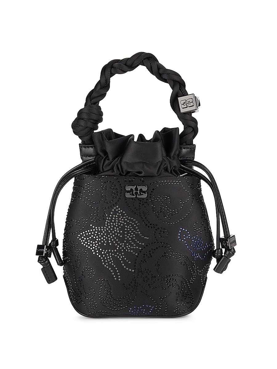 Ganni, Flower Crystal Mini Bou Bucket Bag, Black