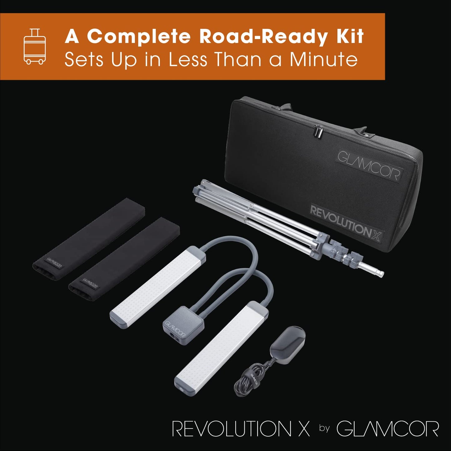 GLAMCOR Revolution X Portable LED Lighting Kit for Makeup Artist, Esthetician and Tattoo Artist | HD 5600K Lighting | Dual-Length arms for Precise