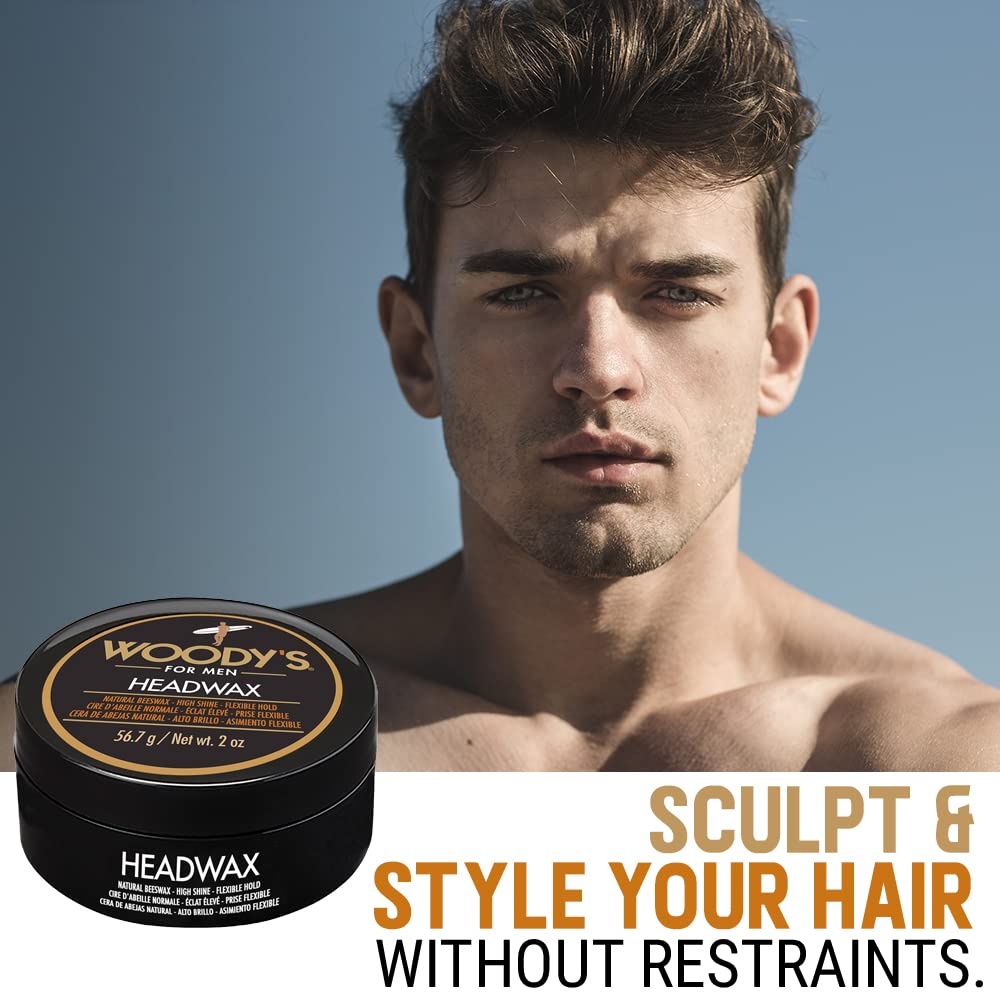 Woody's Headwax Hair Styling Pomade for Men, Natural Beeswax, High Shine, Flexible Hold, Non-Sticky, Moldable Men’S Hair Wax for All Hair Types, 2 Oz