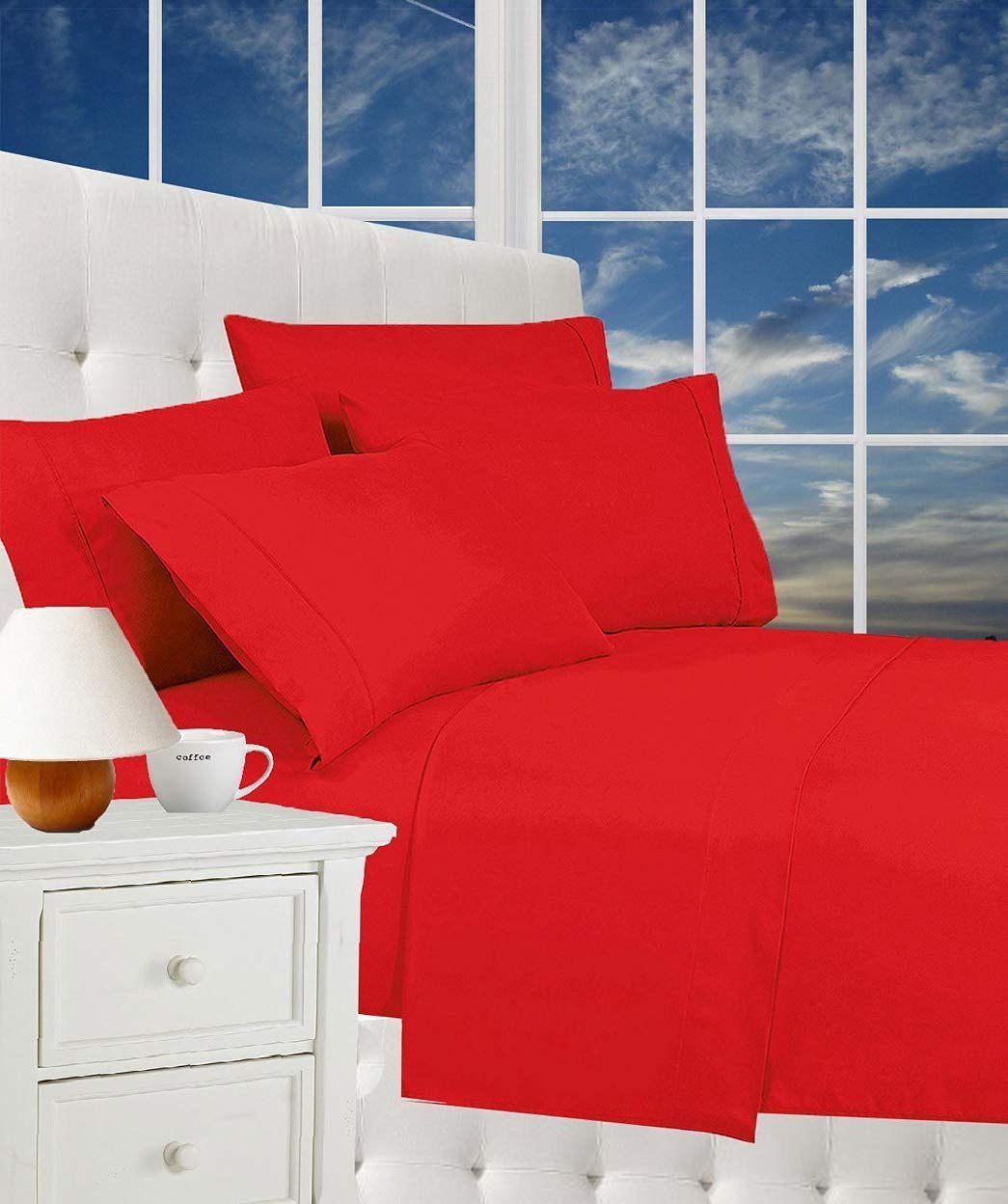 CELINE LINEN Luxurious Bed Sheets Set on Amazon 1800 Premier Hotel Quality Wrinkle Free 4-Piece Sheet Set with Deep Pockets, Full Red