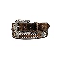 M & F Western Women's And Calf Hair Concho Studded Belt Brown