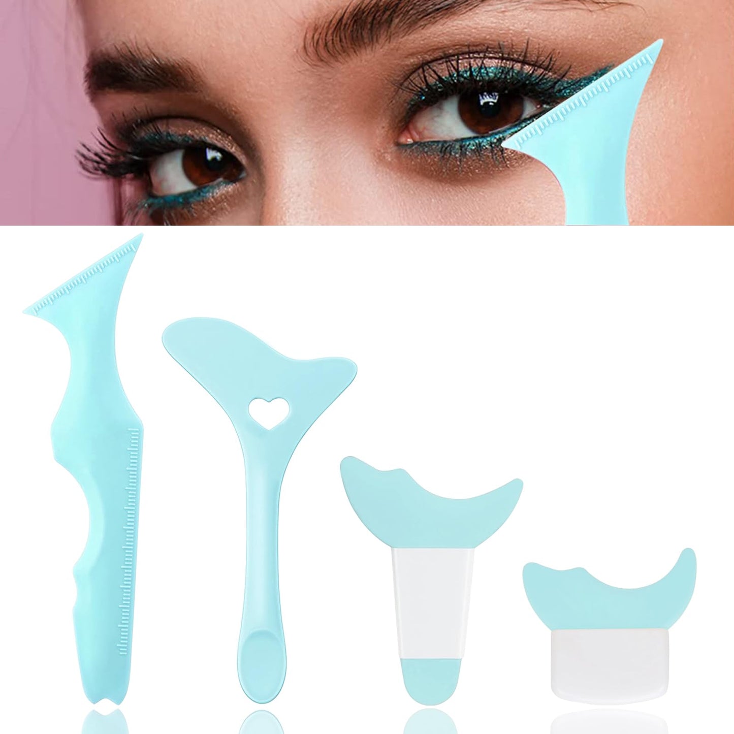 4Pcs Reusable Silicone Eyeliner Stencils - Mascara Shield Guard, Eyelash Lipstick Eyeshadow Applicators Aid Tool - Multifunctional Eye Makeup Tool