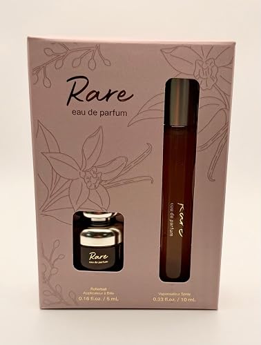 Rare Eau de Parfum Set - Warm & Spicy Vanilla Ginger Scent with Sandalwood & Musk Notes, 10mL Spray + 5mL Rollerball