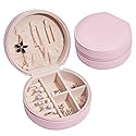 LETLIT Travel Jewelry Organizer, Small Jewelry Box for Women, Round Earrings Necklace Ring Holder Case (Light Pink)