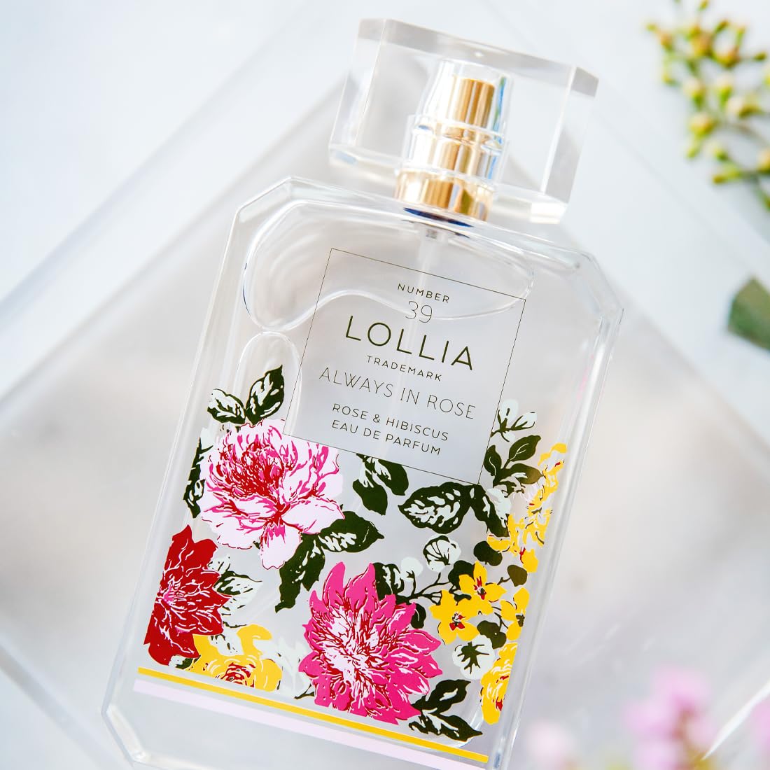LOLLIA Always in Rose Eau de Parfum, 3.4 fl oz, Rose & Hibiscus Scented Perfume for Women, Classically Romantic & Unique Luxury Floral Fragrance Spray