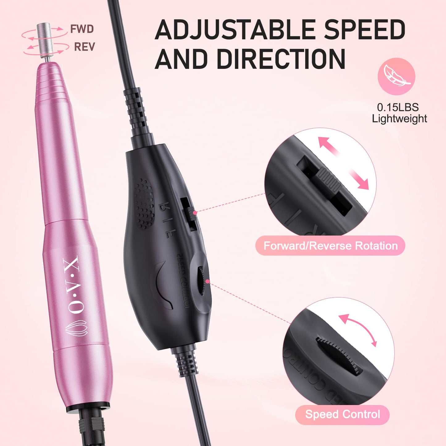 Portable Electric Nail Drill File Machine with Acrylic Nail Kit Set Professional 20000rpm Manicure Pedicure with Sanding Bands Brush for Nail Art Gel