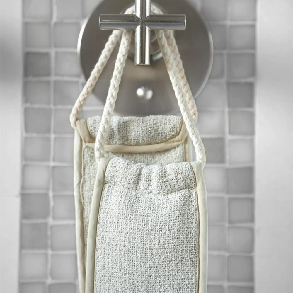AQUIS Double-Sided Exfoliating & Cleansing Back Scrubber, Fast Drying, Ultra-Durable Microfiber, Linen