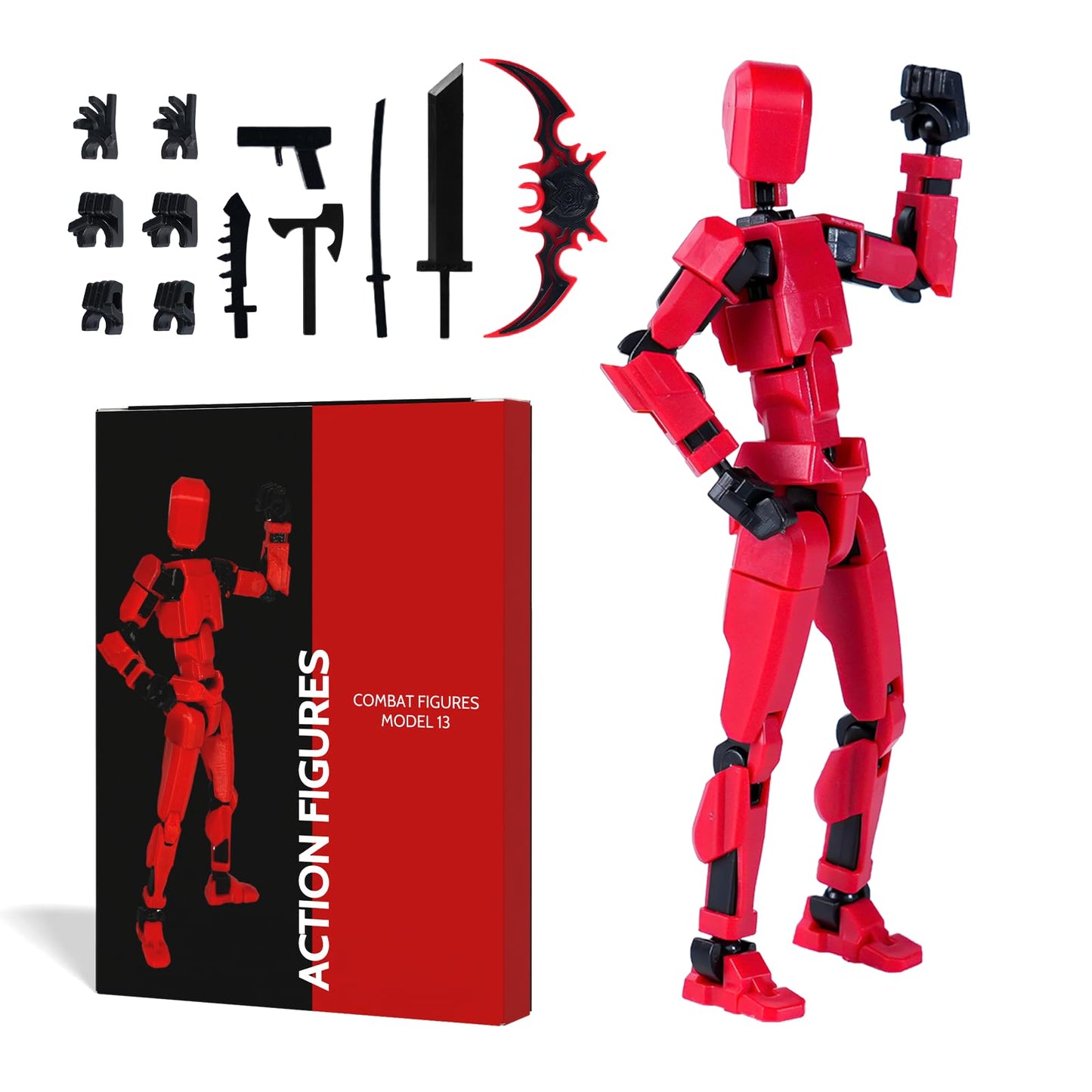 Rolling Art Action Figure Set, Model 13 Action Figure, Multi-Jointed Movable,Gift Box Packaging, Great for Loved Ones and Friends(Red)