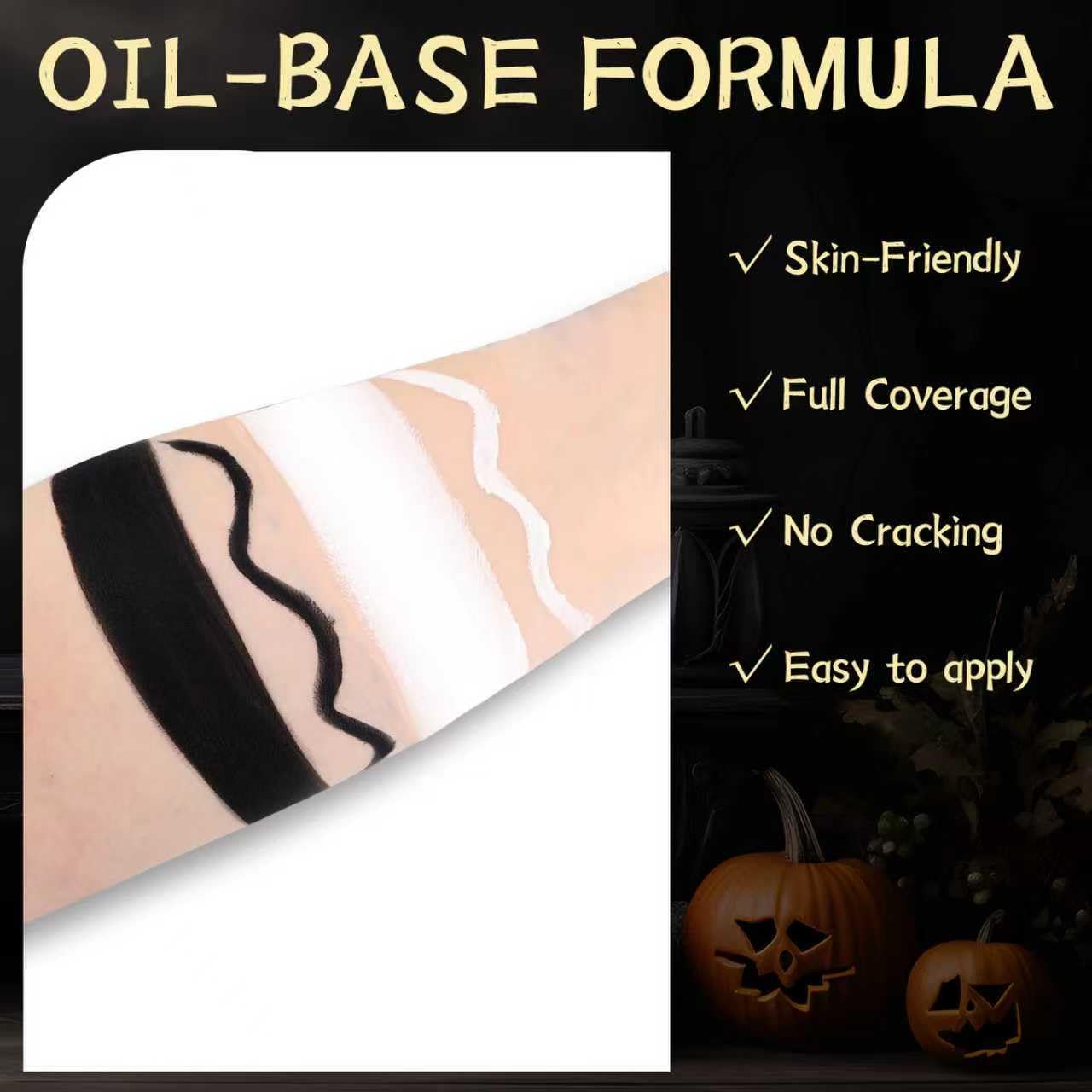 Halloween White Black Oil Face Body Paint Set, Halloween Skeleton Makeup Kit with 2 Brushes, Professional Black White Face Body Painting Kit