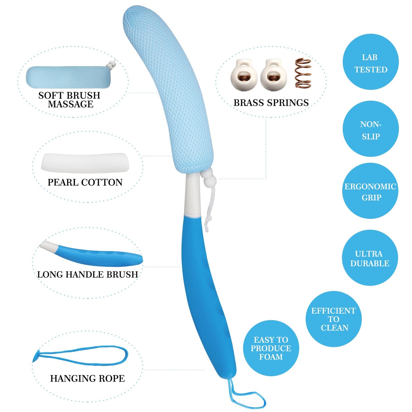 Leetye Mei Long Handle Bath Brush Back Scrubber for Use in Shower,Dual-Sided Non Slip Shower Scrubber for Cleaning Body?Exfoliator Wet or Dry Brushing