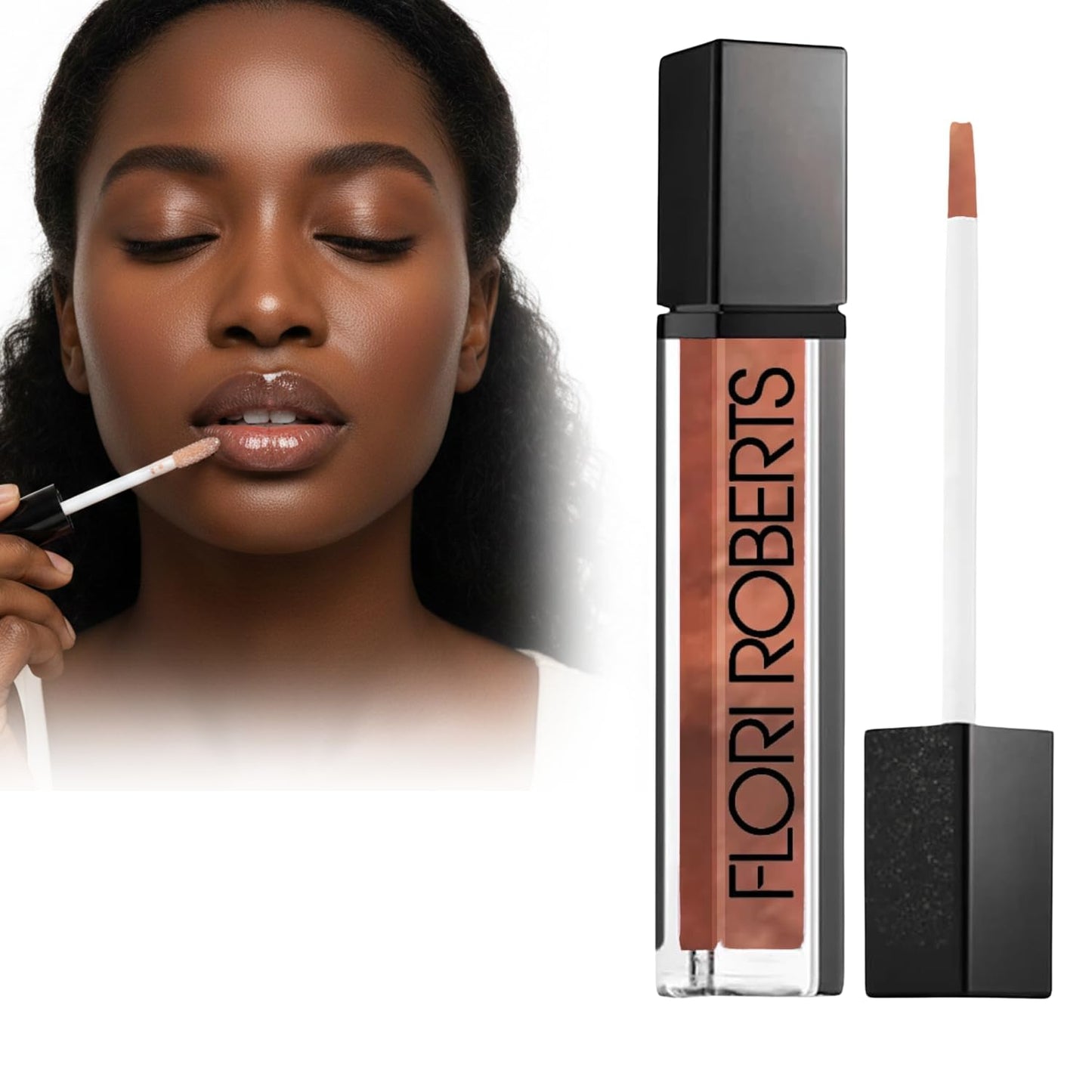 Flori Roberts Mineral Base Lip Shine, Vibrant Lip Gloss Makeup for Women of Color or Deeper Skin Tones, Non-Sticky, Long Wear High Shine Finish