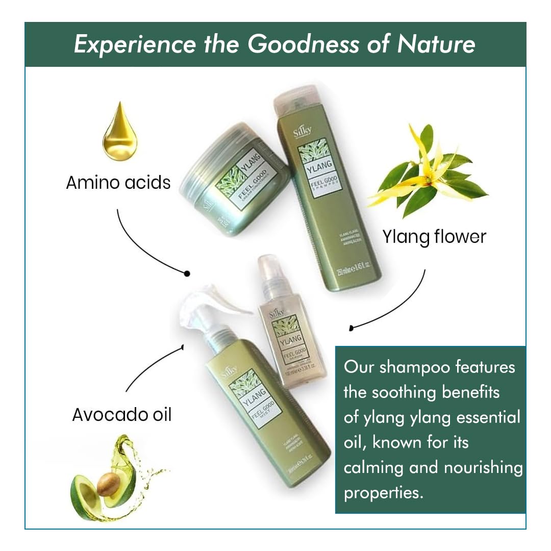 Silky Ylang Feel Good Hair Care Set - 4-In-1 Set with Oil Control Shampoo, Conditioner, Leave-In Spray & Hair Mist - Enjoy A Spa-Like Cleanse Every