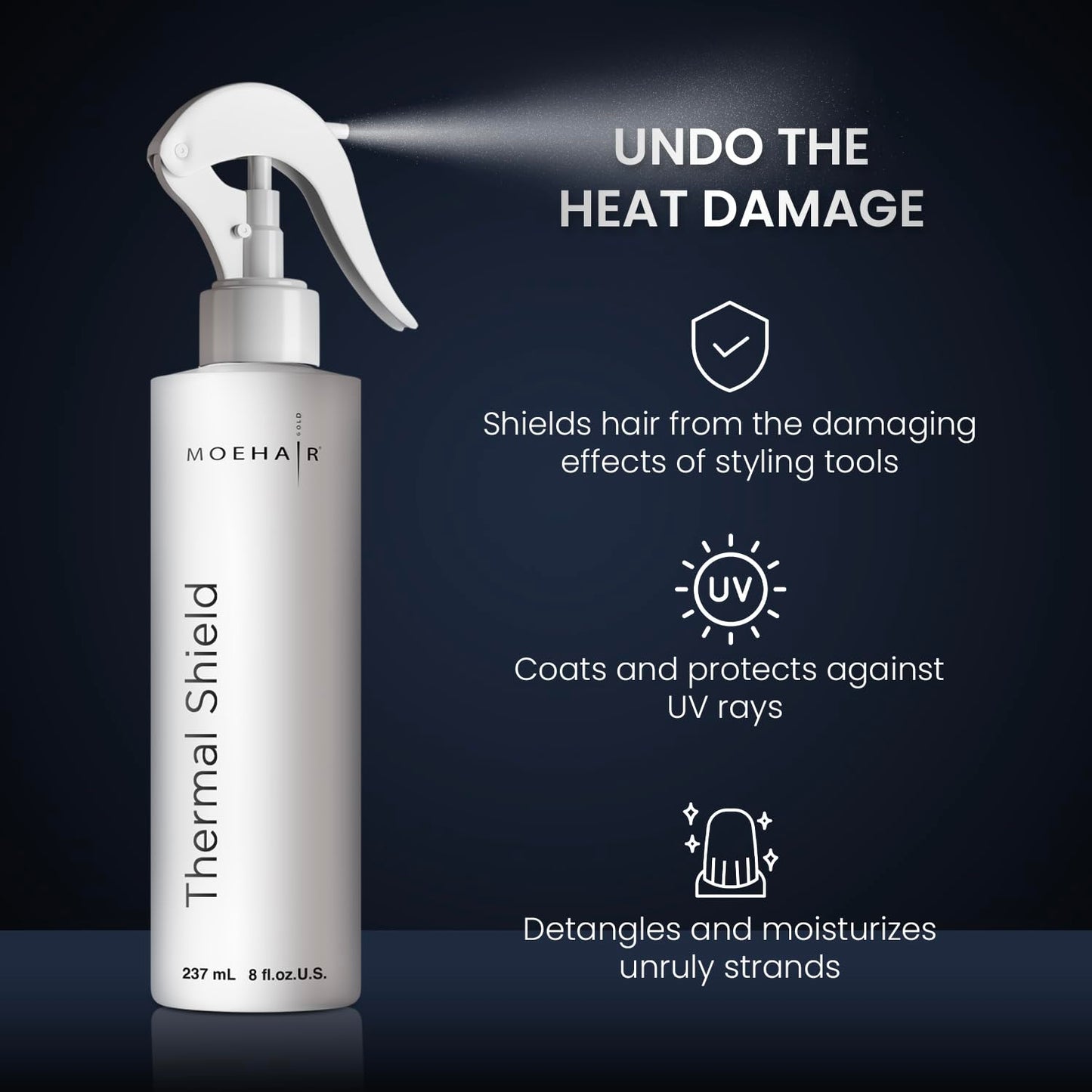 MOEHAIR Professional Grade Heat Protection Spray for Color-Treated and Natural Hair, Thermal Protection for Hair, Tames Flyaways, Reduces Frizz, Adds