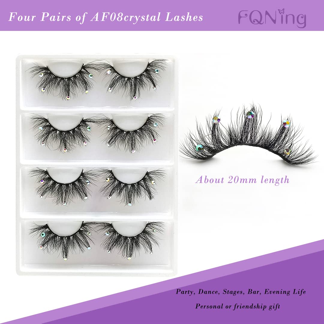 FQNing Mink Lashes with Glitter Rhinestones Cute Popular Eyelashes Sparkle Dramatic Style 4 Pairs (AF08crystal)