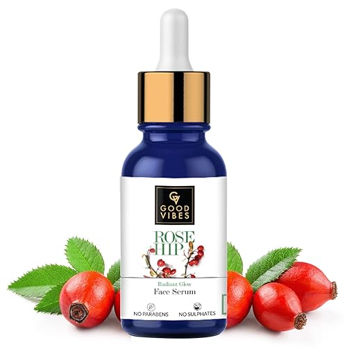 Good Vibes Rosehip Face Serum with Vitamin E | Hydrating Serum for Reducing Dark Circle & Spots | Ideal for Dry & Dehydrated Skin | 0.50 Fl Oz/15ml