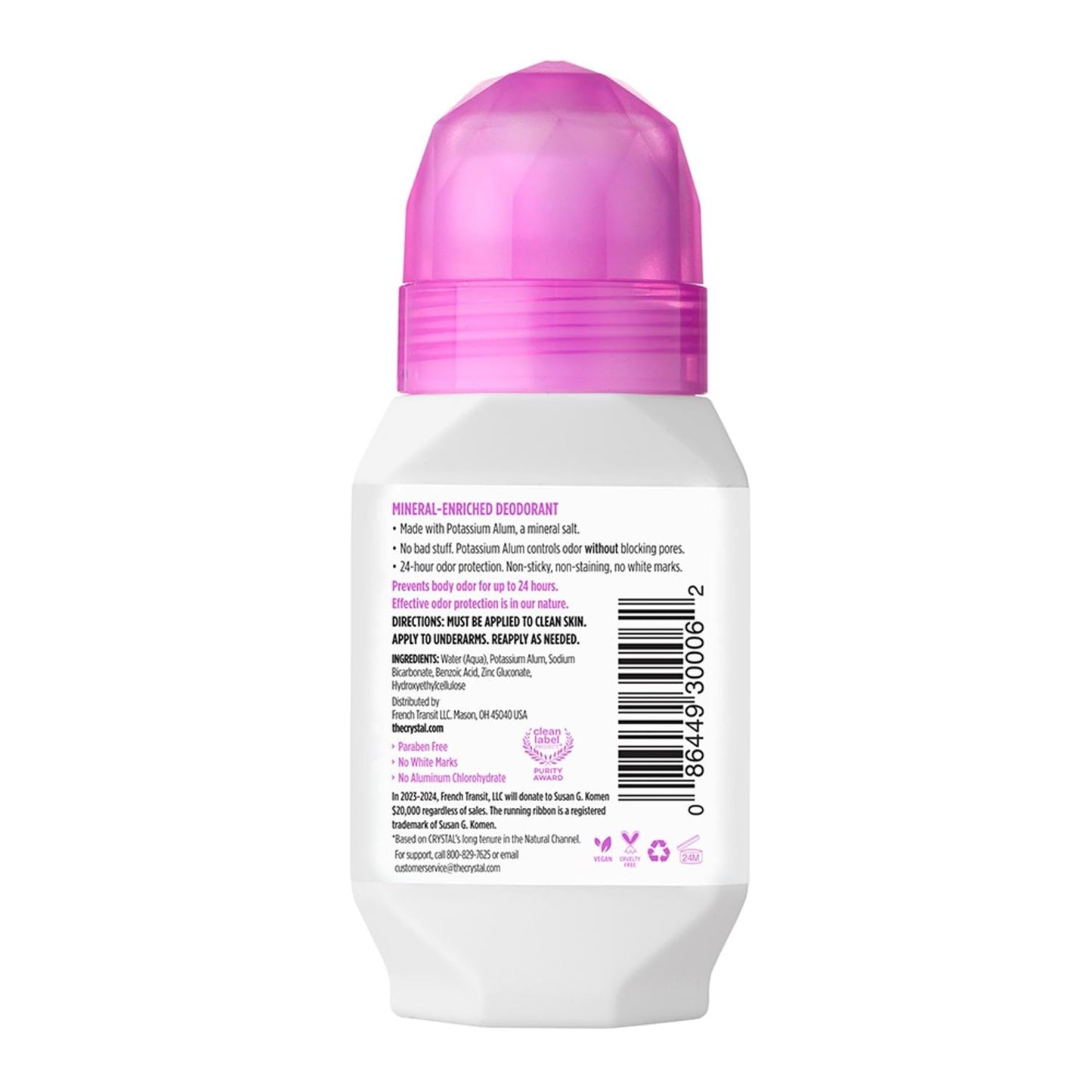 CRYSTAL Mineral Deodorant Roll-On Unscented Body Deodorant With 24-Hour Odor Protection, Aluminum Chloride & Paraben Free, 2.25 FL OZ (Packaging May Beauty and Personal Care Crystal Essence