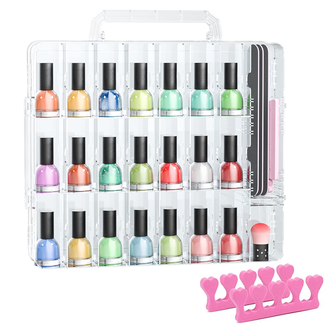 JIASHENG Nail Polish Organizer Case for 48 Bottles, Gel Nail Polish Storage Holder Double Side Adjustable Space Divider for Acrylic Nail Gel Dip