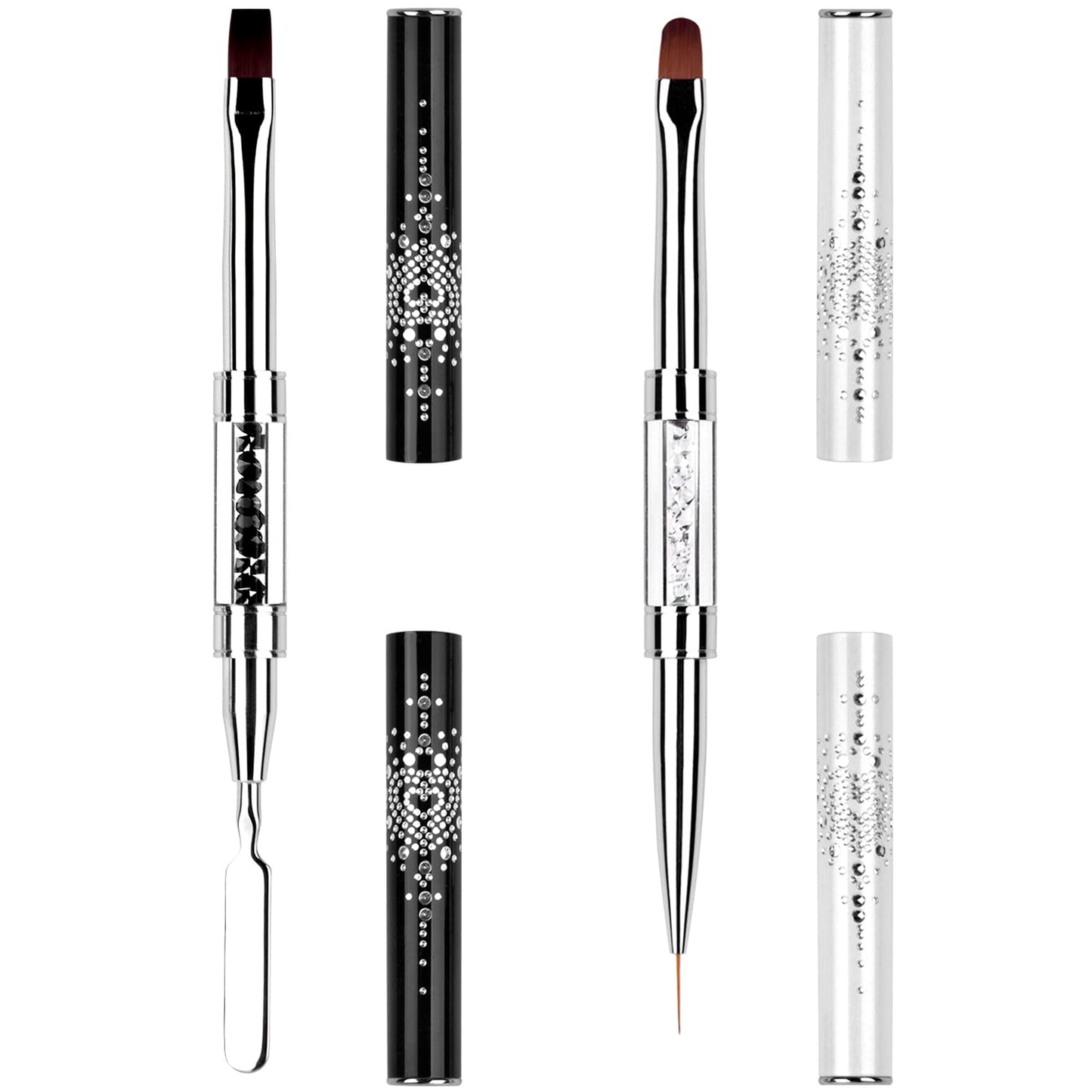LEQ 2Pcs Nail Art Brush Set, Dual-ended Oval & Flat Gel Nail Polish Brushes Nail Art Liner Brush Polygel Slice Tool for PolyGel UV Builder Gel Nails