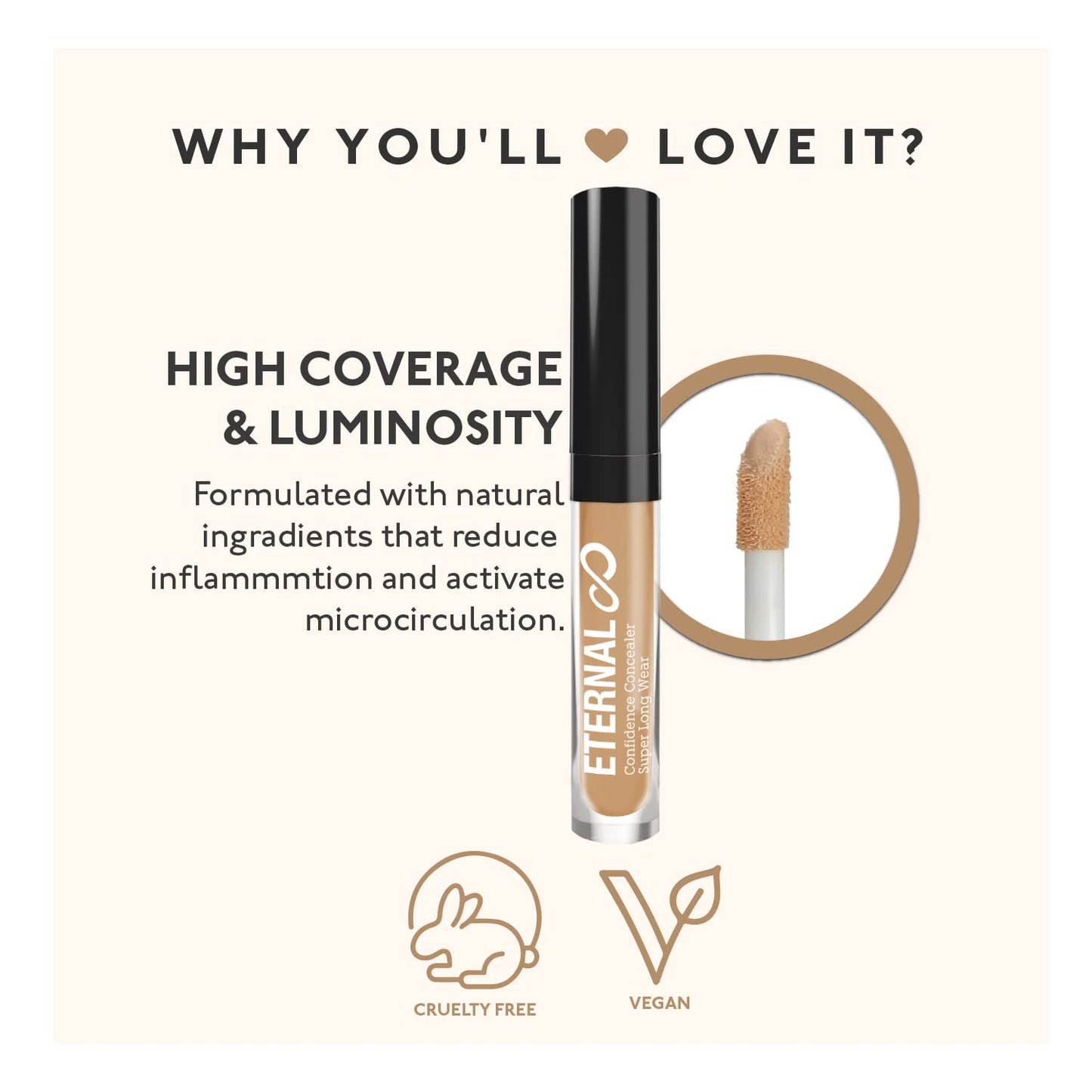 Eternal Confidence Super Long Wear Concealer - Luminous Hydrating High Coverage Dark Circle Makeup, 0.11 Oz (Dark)