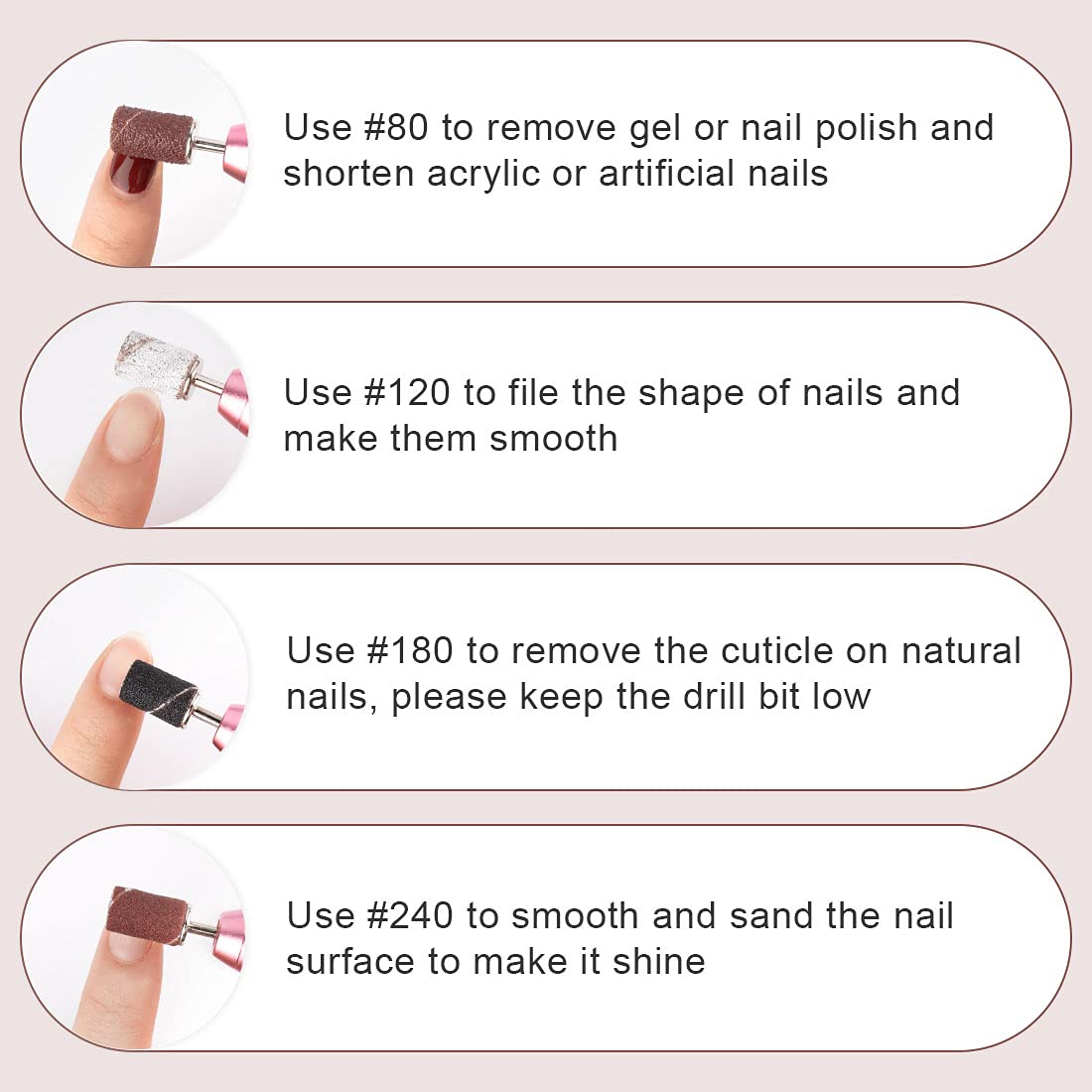Rolybag Sanding Bands for Nail Drill Portable Nail Strap Set 3 Color Coarse Fine Grit Efile Sand Set 80#120#180#240#,2 Pieces 3/32 Inch Nail Drill