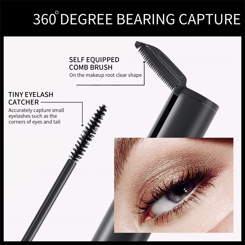 2 in 1 Waterproof Mascara, Tiny Brush for Fine Short Eyelash, Natural Lengthening And Thickening Effect, Extra Long Lash Eyelashes,Voluminous