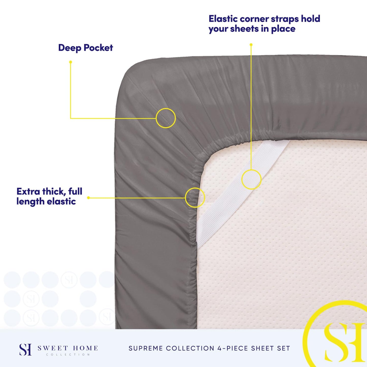 Queen Size Bed Sheets - Breathable Luxury Sheets with Full Elastic & Secure Corner Straps Built In - 1800 Supreme Collection Extra Soft Deep Pocket
