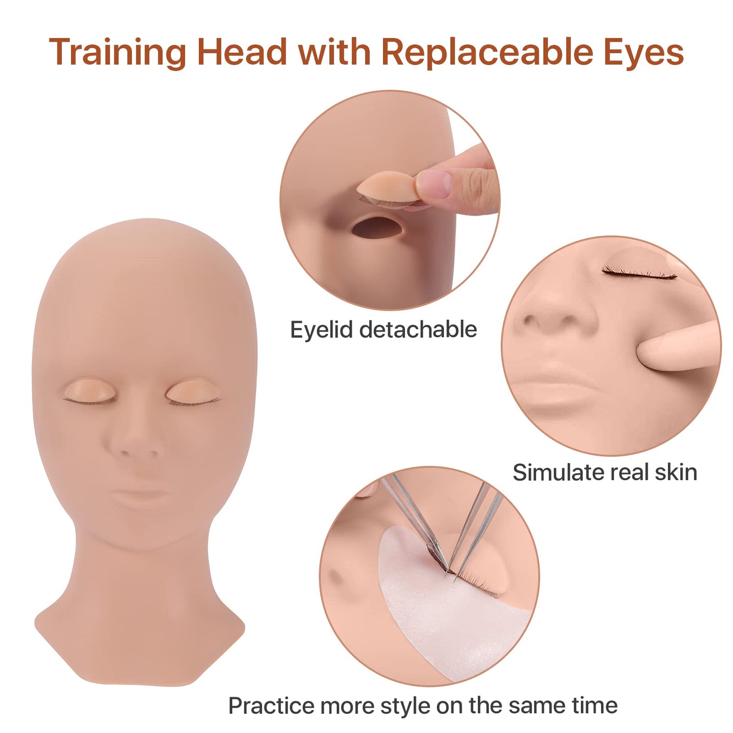 Pretty memory Lash Mannequin Head with 4 Pairs Removable Practice Eyelids, Silicone Eyelash Mannequin Head for Makeup Practice and Lash Extension