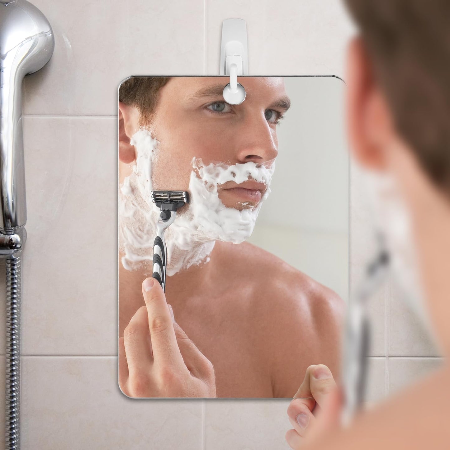 Shave Well XL Anti-Fog Shaving Mirror | X-Large Fogless Hanging Bathroom Shower Mirror with Handheld Option for Men and Women | Includes Long-Lasting Beauty and Personal Care The Shave Well Company