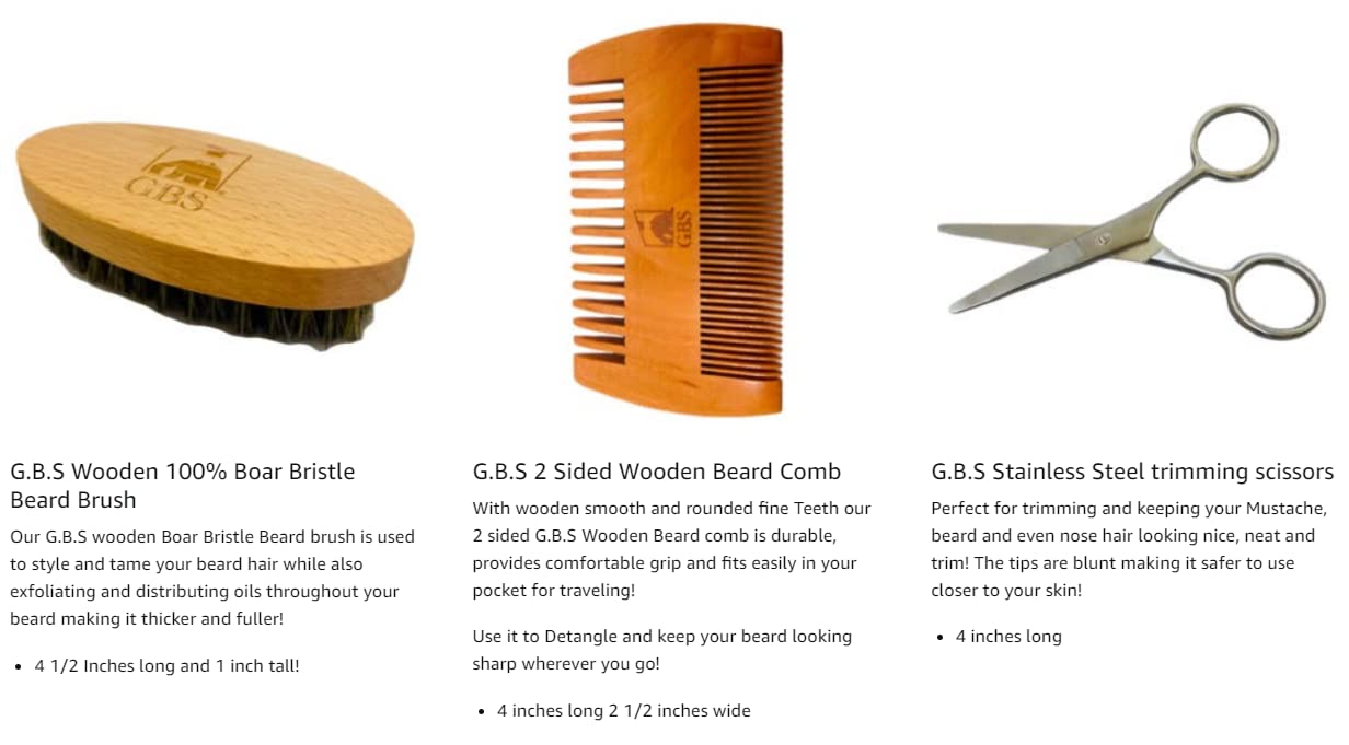 G.B.S Complete Beard Grooming Set, Scissors Black and Silver, Boar Bristle Beard Brush, Anti-static Multi Side Comb Beauty and Personal Care G.B.S
