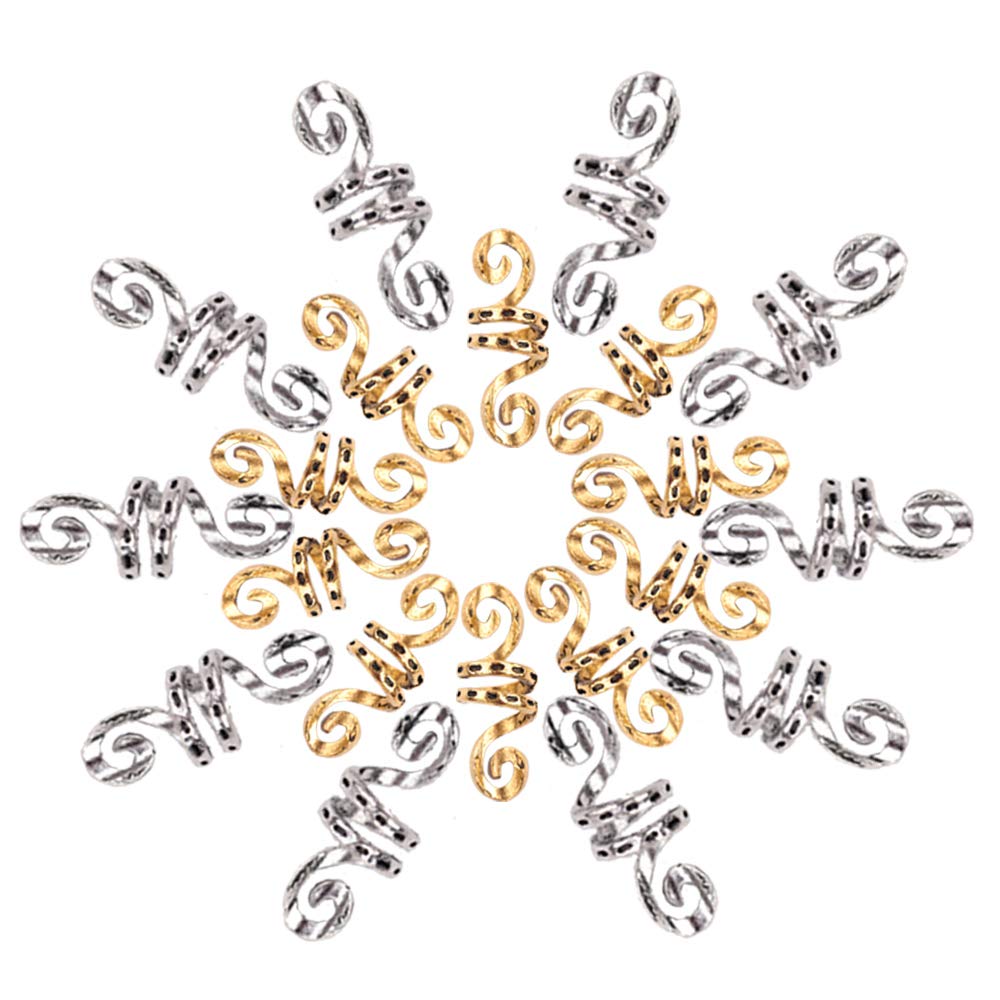 Hair Tube Beads Dreadlocks Beads Hair Spiral Hair Braiding Jewelry Hair Decoration Accessories Braid For Hair 40 Pieces,gold and silver