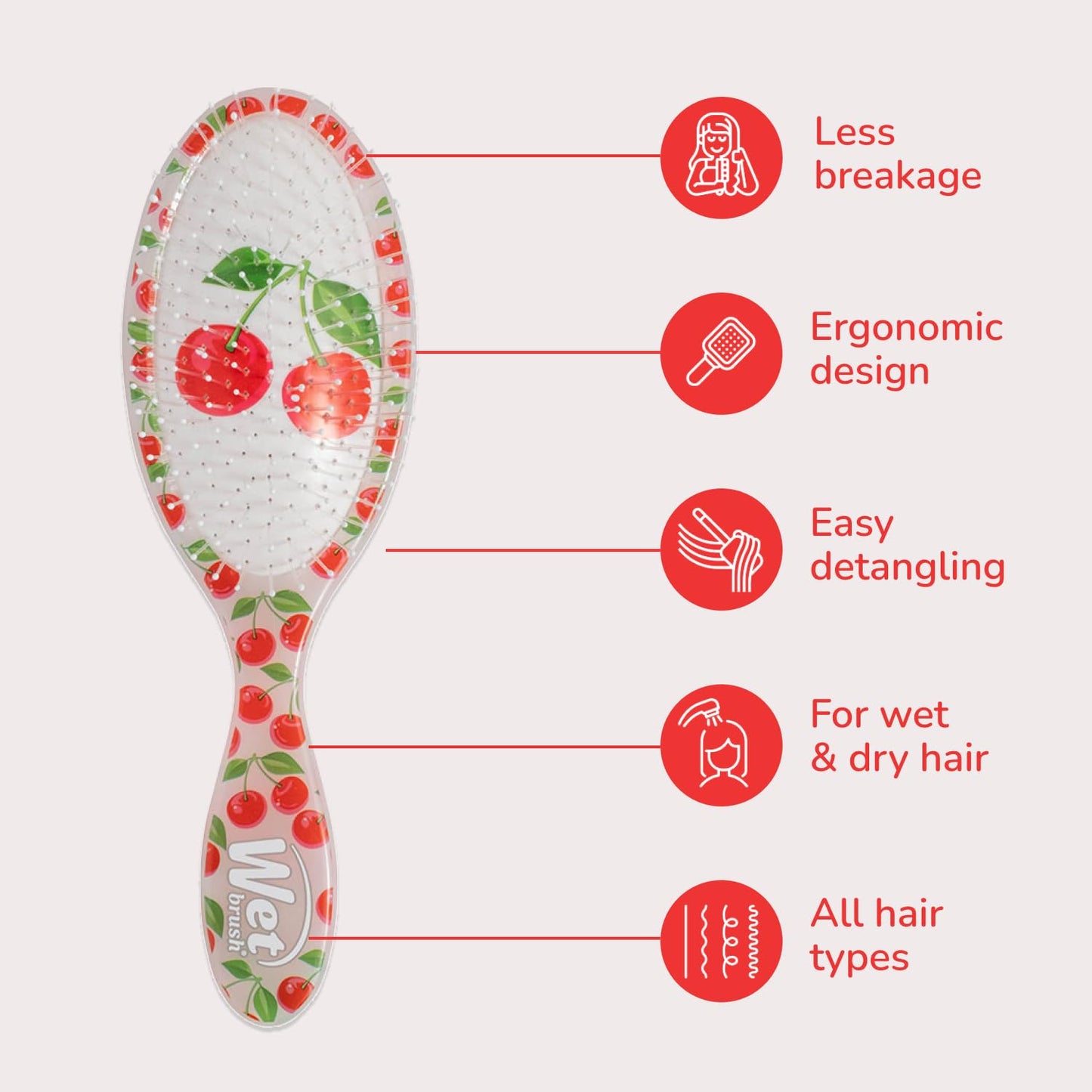 Wet Brush Original Detangler, Cherry (Tutti Fruitti), Ultra-Soft IntelliFlex Bristles Bristles Glide Through Tangles, Detangling Hair Brush, All Hair Beauty and Personal Care Wet Brush