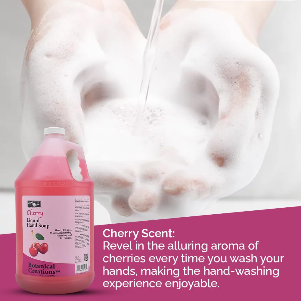 PRO NAIL NAIL SYSTEMS PRONAIL - Liquid Hand Soap Refill, Cherry, 1 Gallon - Deeply Cleanse and Hydrates, Leaving your hands Fresh and Soft - Bulk