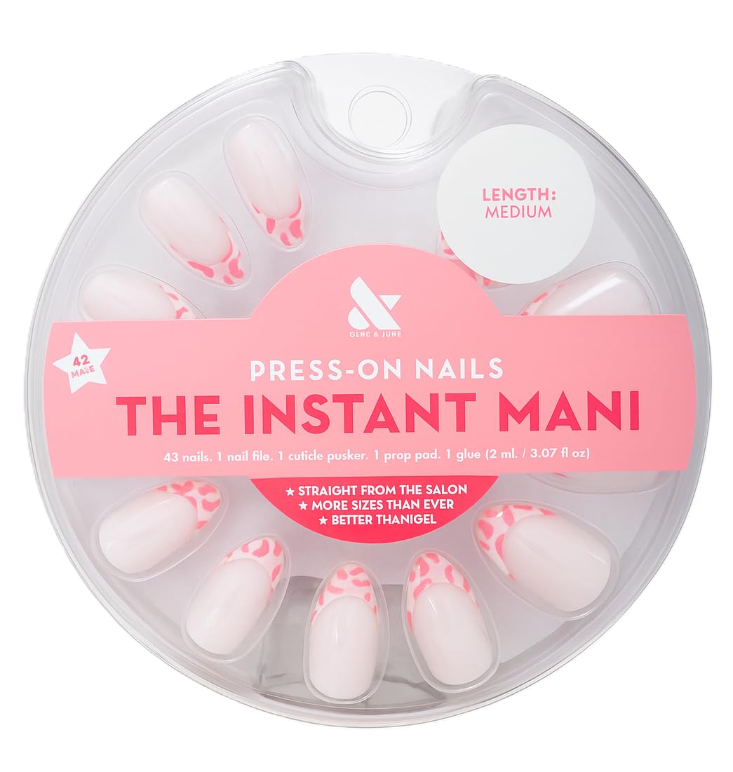 Olive & June Instant Mani Press-On Nails | (Glue) Medium, Almond 42 Fake Nails, 21 Sizes | Non-Toxic, Long-Lasting Recycled Materials Realistic Look | Beauty & Personal Care Olive & June