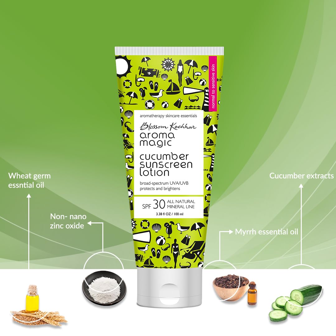 Aroma Magic Cucumber Sunscreen Lotion with SPF 30 | Non-Nano Zinc Oxide Mineral Sunblock | Broad Spectrum UVA/UVB Sun Protection | Soothes & Cools