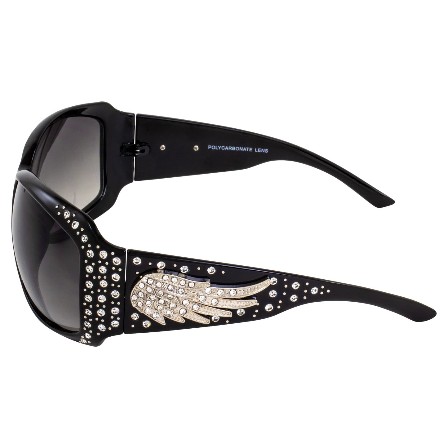 Rodeo Queen Angel Women’s Fashion Sunglasses Black Frame w/Bling Rhinestones & Smoke Gradient Lens