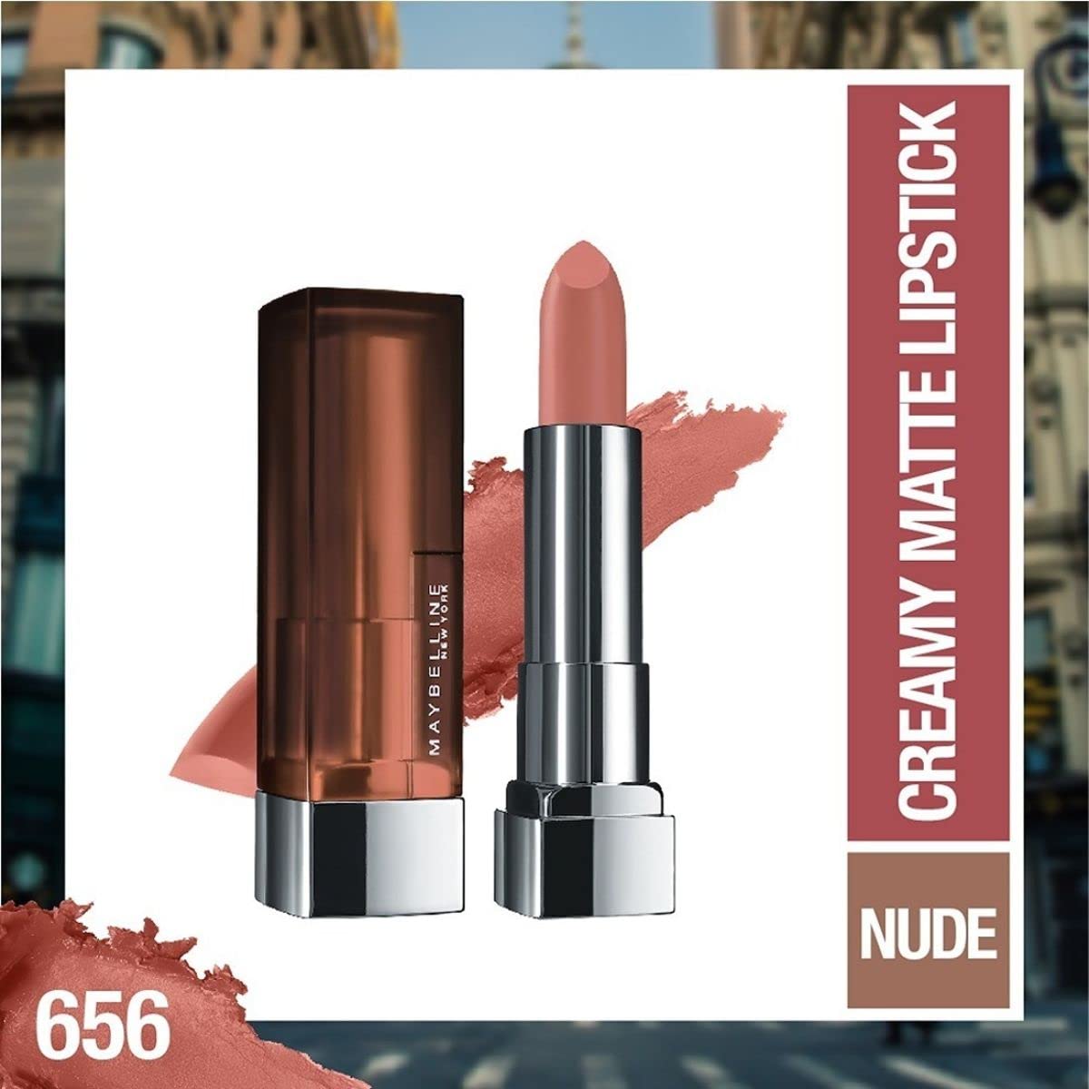 Maybelline Color Sensational Lipstick, Lip Makeup, Matte Finish, Hydrating Lipstick, Nude, Pink, Red, Plum Lip Color, Clay Crush, 0.15 oz; (Packaging