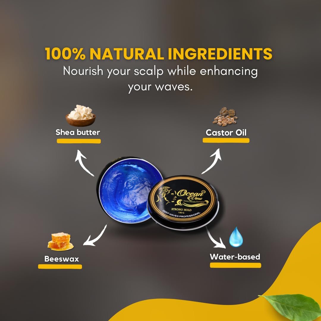 OCEAN VIEW DEEP WAVES POMADE- Water-Based Hair Cream for 360 Wave Training and Wolfing- Silky Smooth Application and Styling, Strong Hold, Easy Wash