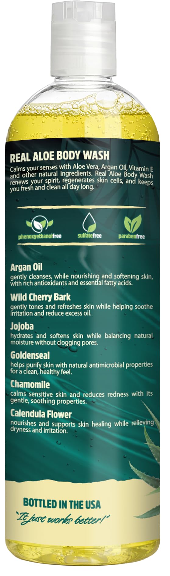 Real Aloe Body Wash with Aloe Vera Essential Oil, 16 Oz