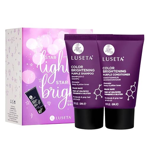 Luseta Color Brightening Purple Travel Shampoo and Conditioner Mini Kit for Blonde, Silver and Gray Hair - Brassiness Neutralizer for Highlighted