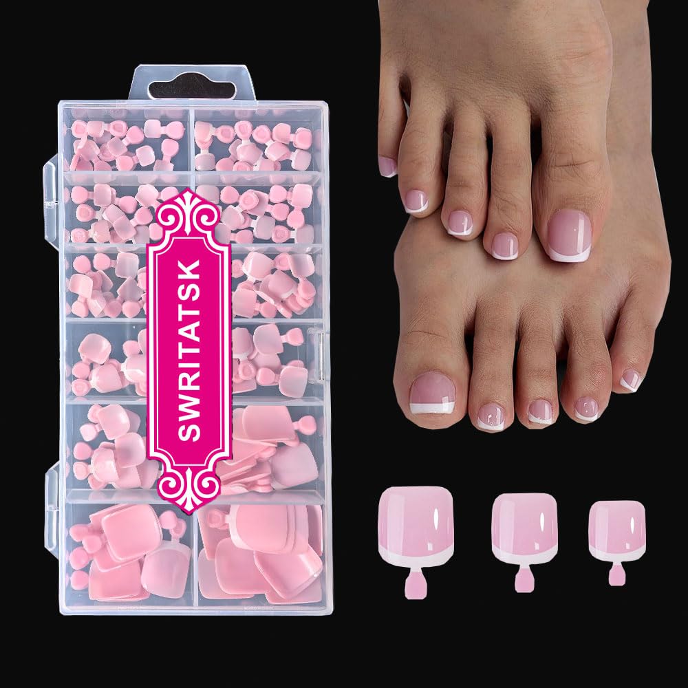 SWRITATSK Toe Nail Press Ons Toe Nails,Square,French Toe Nail Tips Press On Toenails For Women,120Pcs Press On Toe Nails,12 Size French Pink Wearable Beauty and Personal Care SWRITATSK