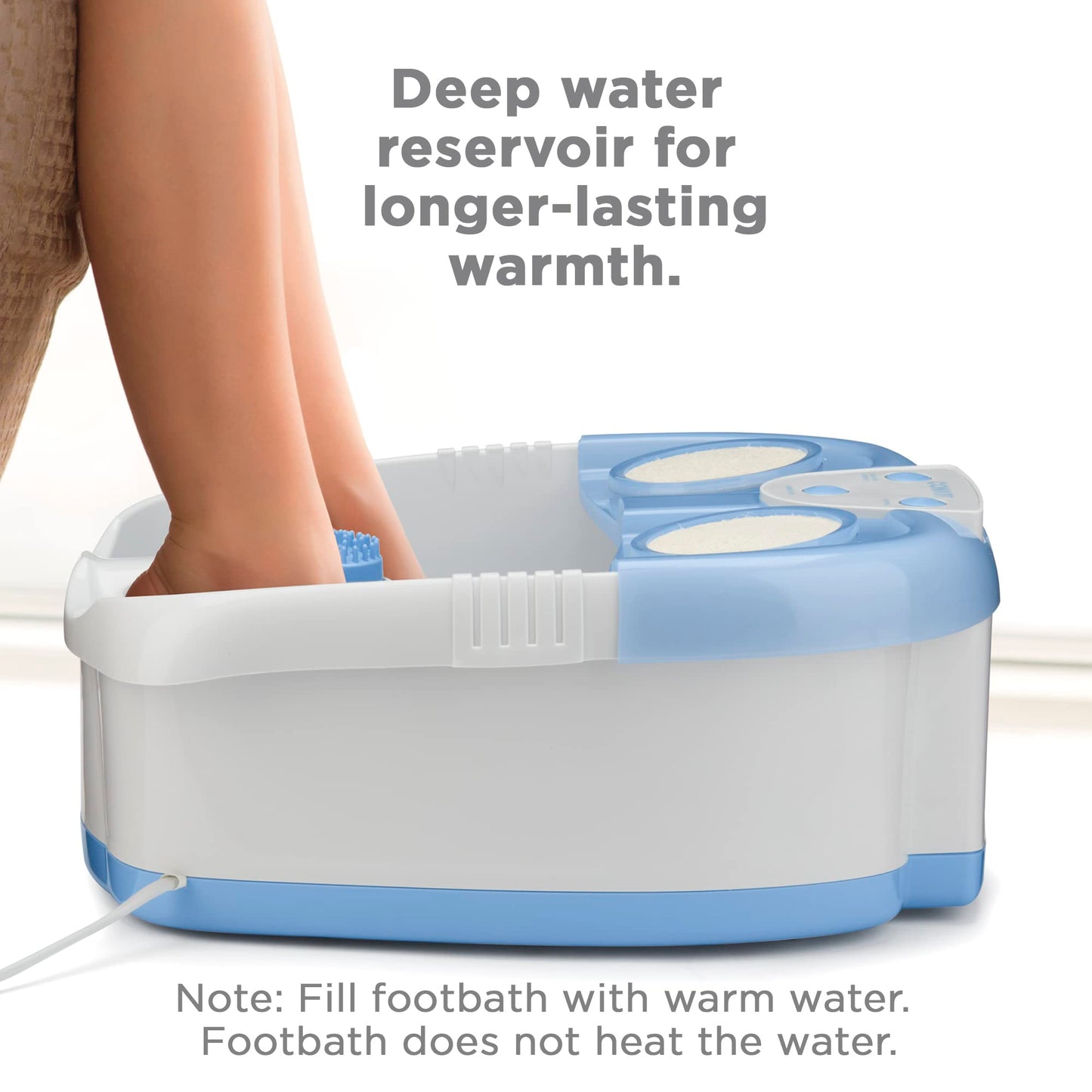 Conair Waterfall Pedicure Foot Spa Bath with Blue LED Lights, Massaging Bubbles and Massage Rollers, Blue/White
