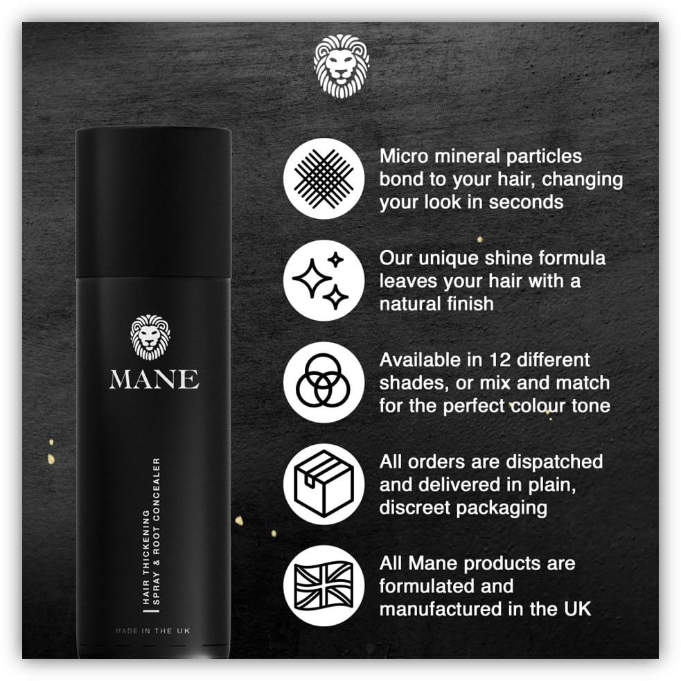 Mane Micro-Mineral Hair Thickening Spray & Root Touch Up Spray, Instant Volume & Root Cover Up for Thinning or Fine Hair, Lightweight Buildable