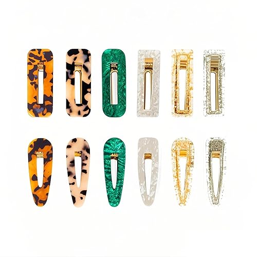 Doromy 12 Packs Acrylic Resin Hair Clips Set Hollow Geometric Alligator Hair Clip Hair Pins Cute Hair Barrettes Bobby Pins Sweet Headwear Hair