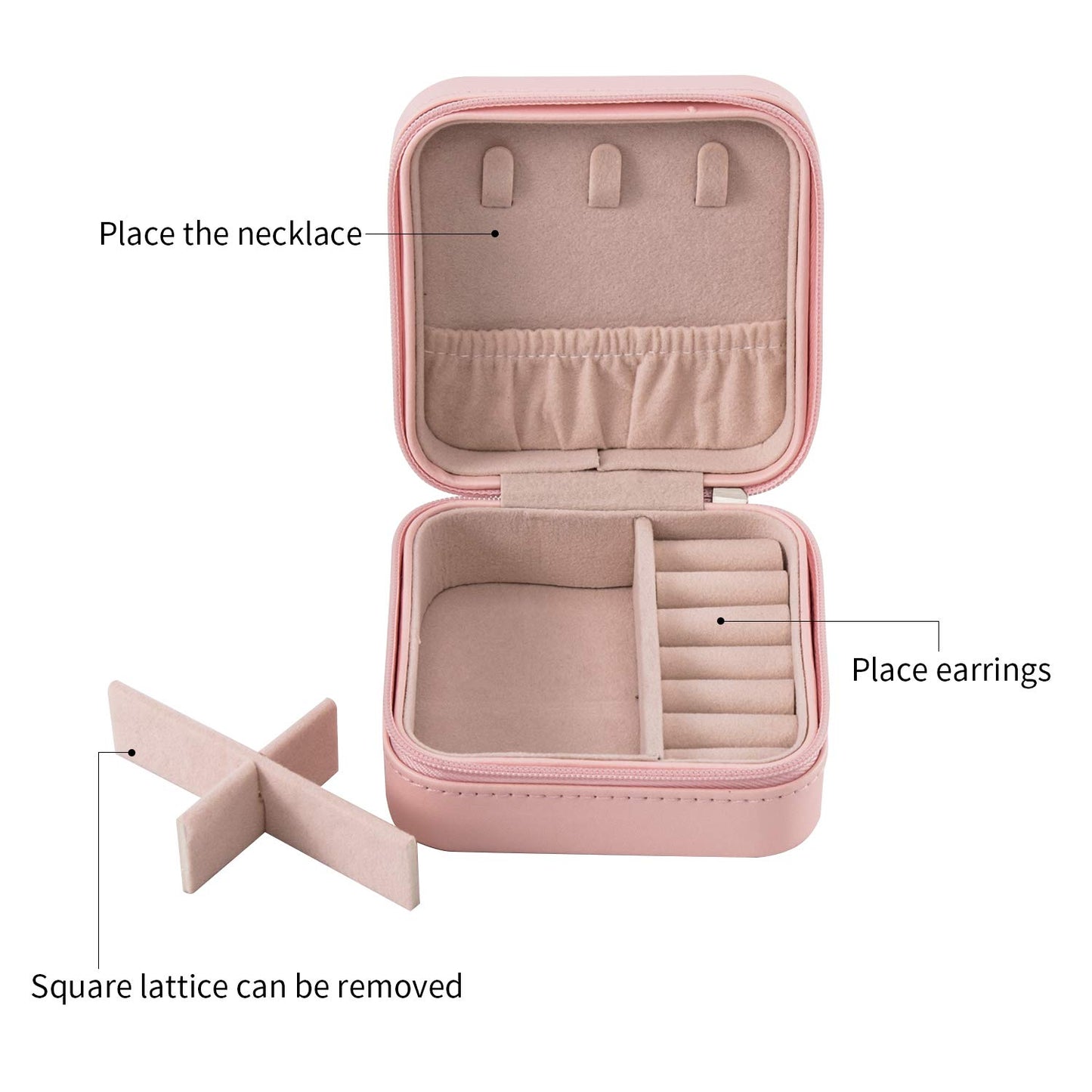 Zip Jewelry Box for Necklace/Ring/Earring/Bracelet,Travel Jewelry Organizer,Small/Mini Jewelry Case,Portable Jewellery Box for Women/Girls/Mens (Pink)