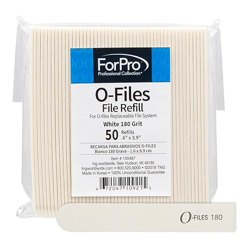 ForPro Professional Collection O-Files Replaceable File System, 180 Grit, Manicure Nail File Refills, 3.9” L x .6“ W, White, 50-Count