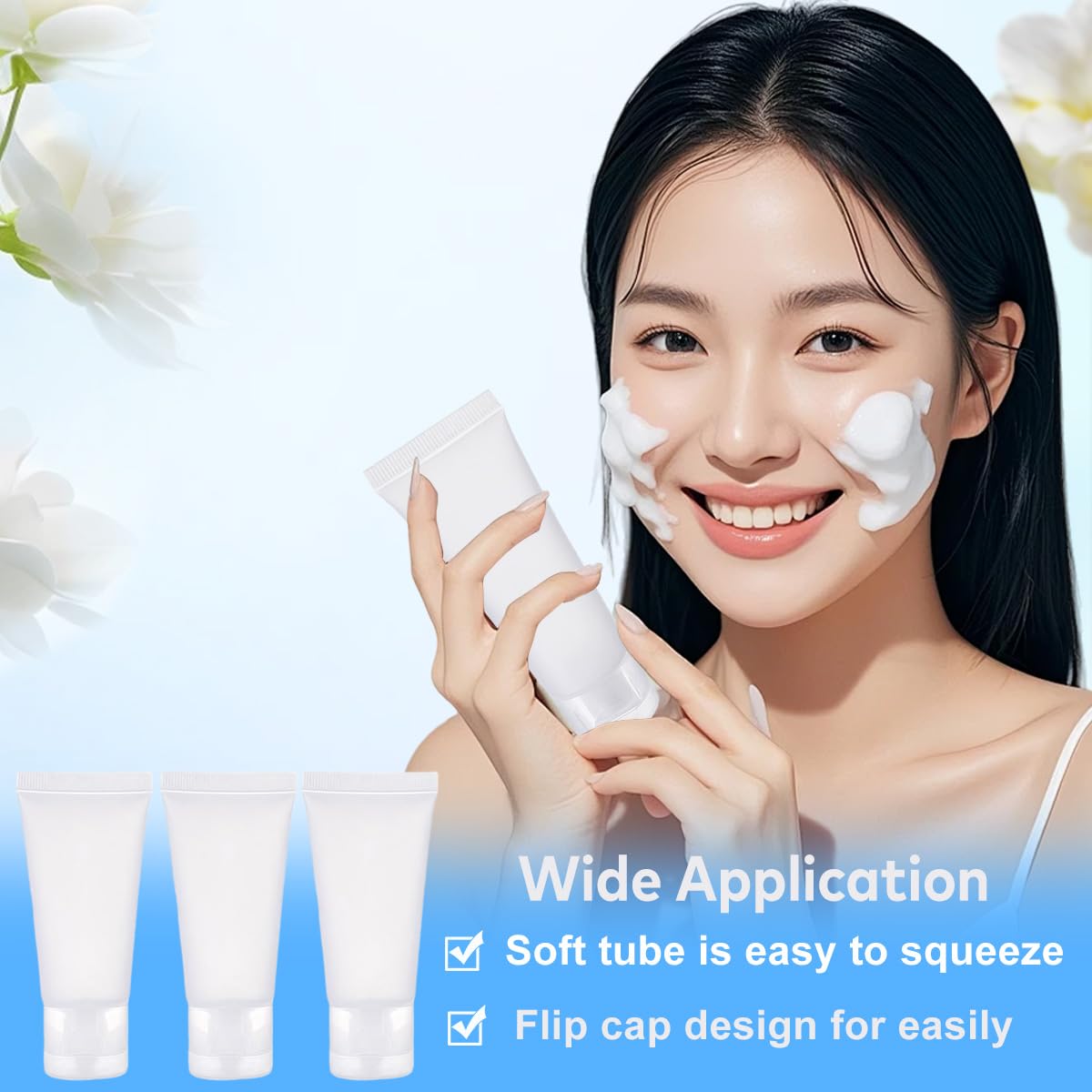 24PCS 30ml/1oz Empty Portable Refillable Clear Plastic Cosmetic Soft Tubes Bottles with Flip Cover Makeup Sample Travel Packing Container Holder Vial