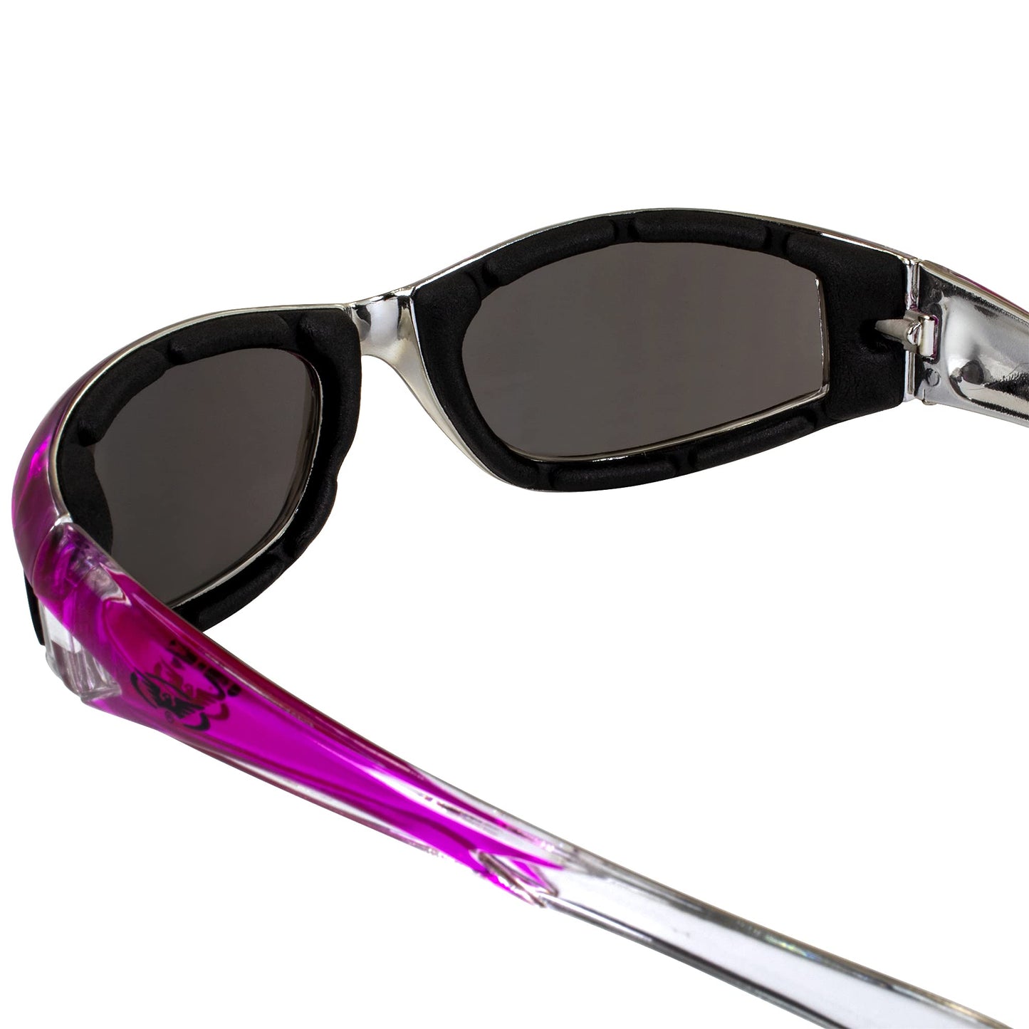 GV Padded Women Lady Motorcycle Sunglasses Glasses Pink and Chrome With Storage Bag