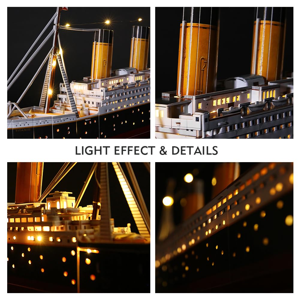 CubicFun Titanic 3D LED Puzzles for Adults 88 CM 266 Pieces,Titanic Toys for Teens, Home Decor Birthday Gifts Adults Teacher Gift Dad's Gift