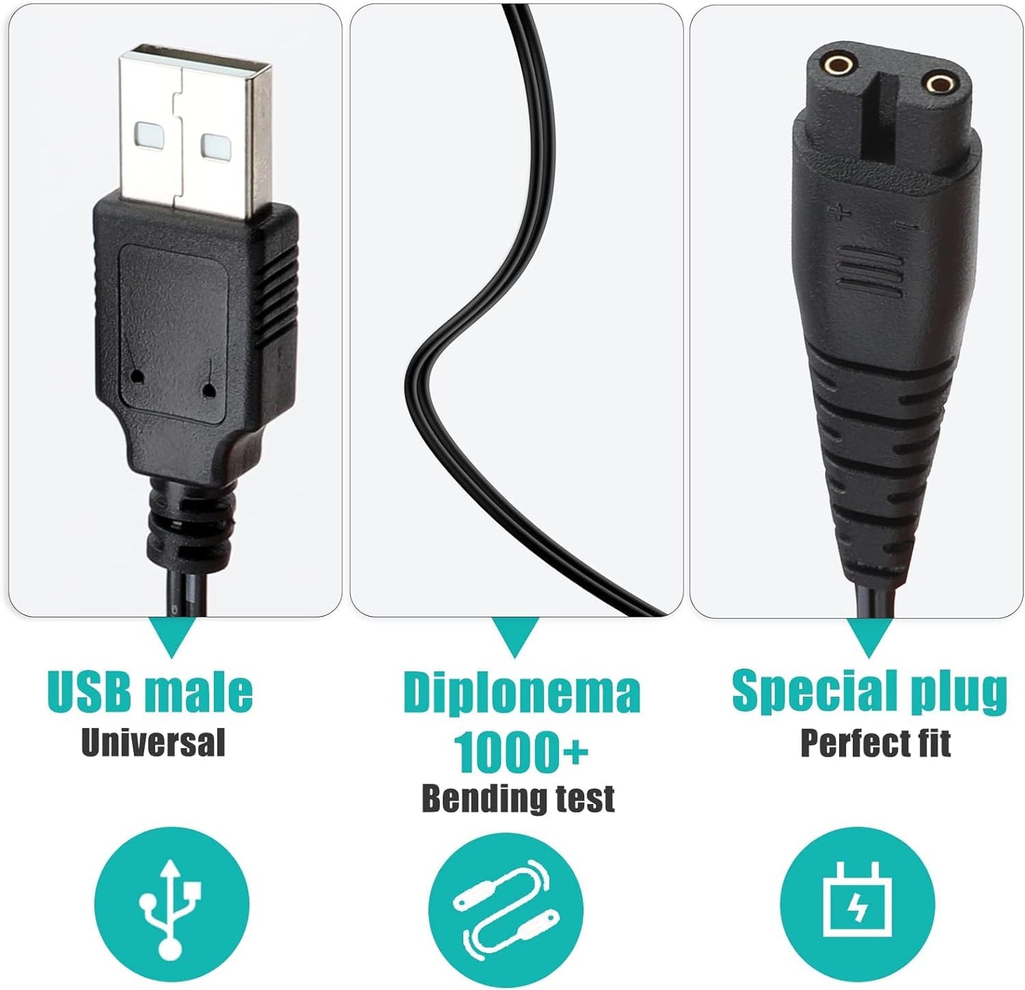 Diertudmy USB Charger Cable Compatible with Hatteker RFC-588 RSCX-7856 RFC-598 RFC-690 RFC-692 RFC-696 RSCX-9598 Charging Cord for Hair Clippers Beard Beauty and Personal Care Diertudmy