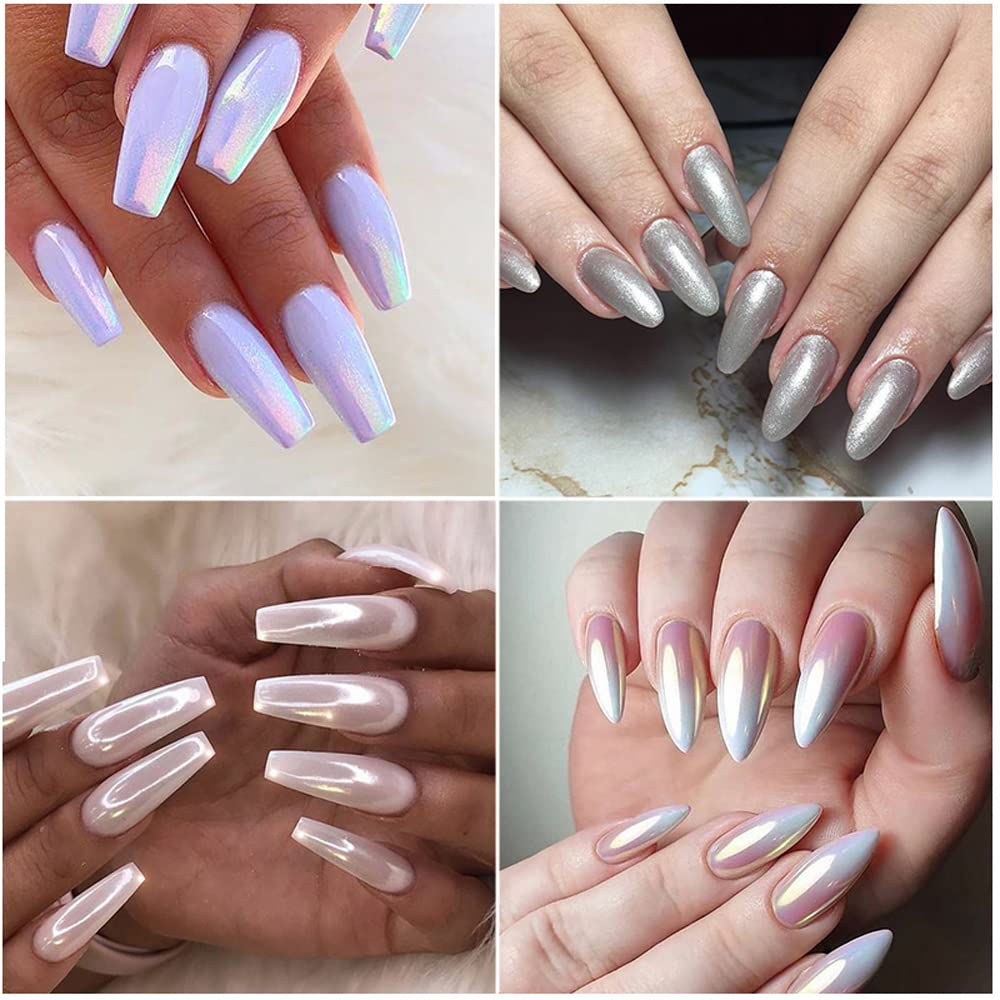1 Box Laser Nail Glitter Peacock Mirror Powder Laser Dust Nail Art Chrome Pigment Powder Rose Gold Silver Mix Nail Art Glitter Sequins DIY Sparkly